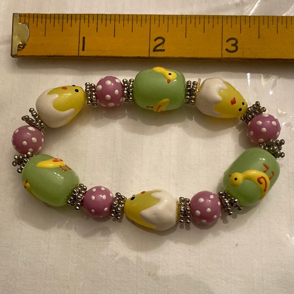Unique Lampwork Glass Bead Springtime Chicks Bracelet ; 7.5”; Easter Gift - Picture 1 of 2